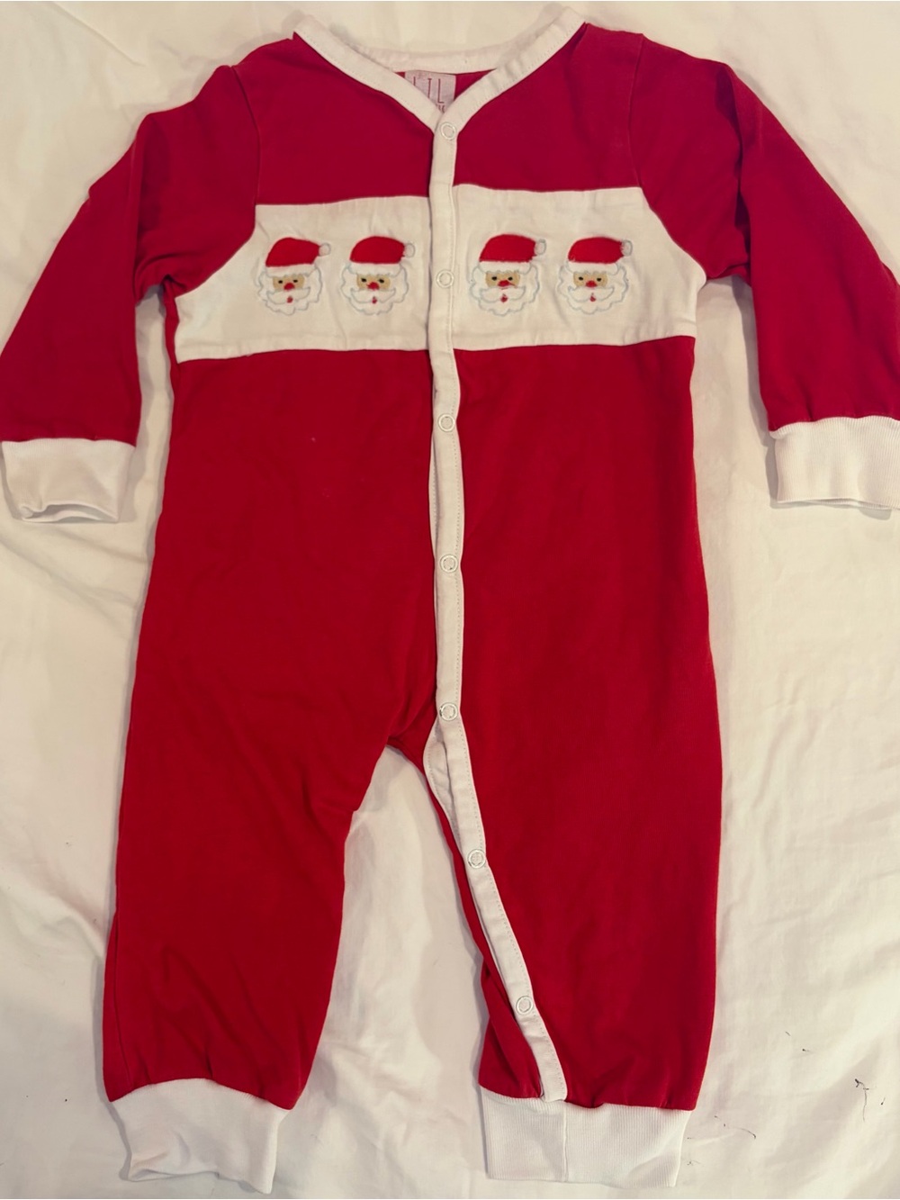 Lil Cactus Red Romper with Embroidered Santa’s and drop seat sz 6-12 mo EUC